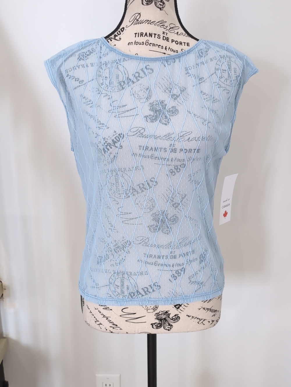 ANTISTAR | Women's Light Blue Diamond Pattern Sheer Mesh Sleeveless Shirt